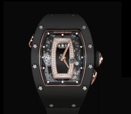 The hollowed dial fake watch is decorated with diamonds.
