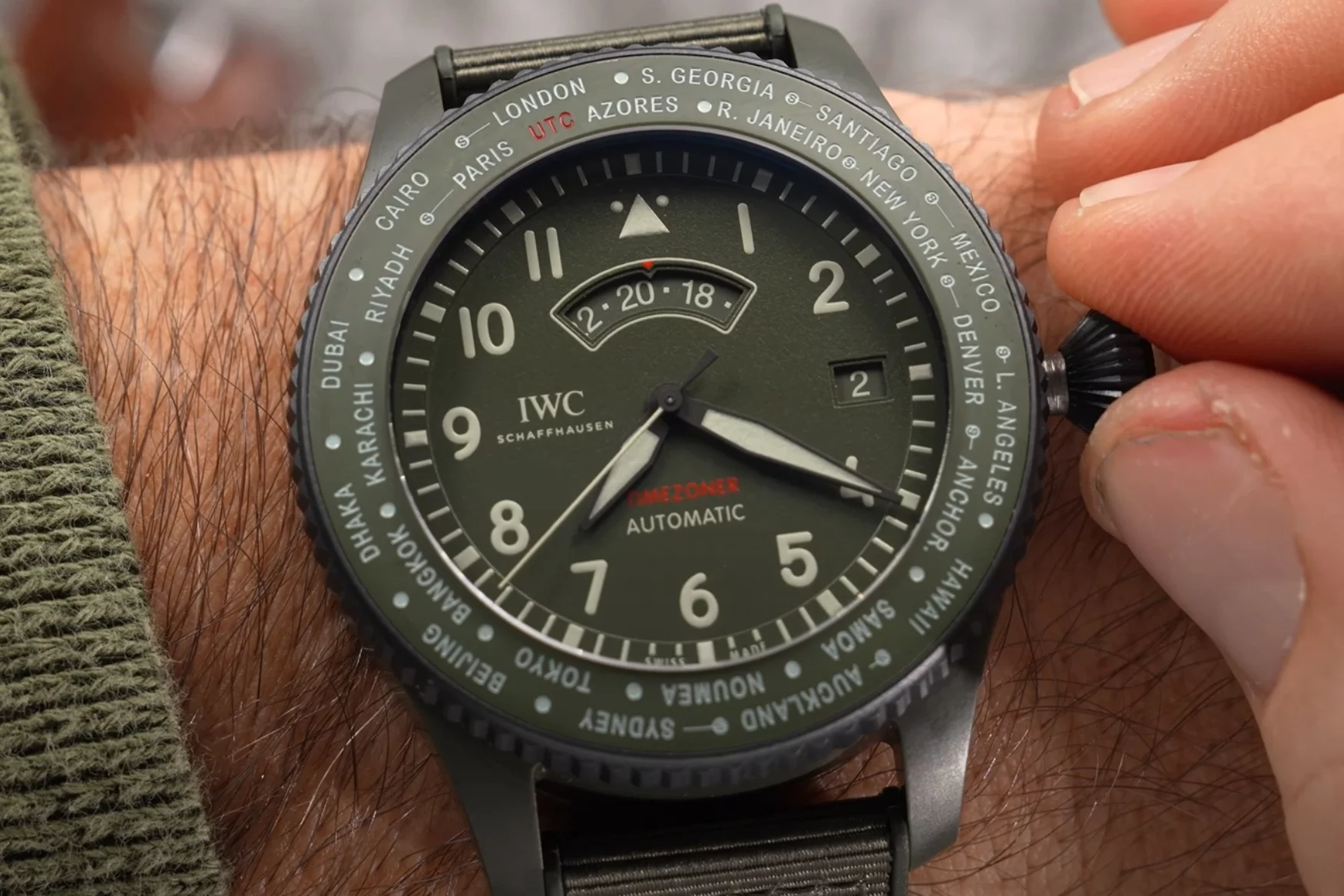 The UK Perfect Replica IWC Pilot’s Watch Timezoner TOP GUN Woodland adds tasteful colour to the brand’s most underrated complication